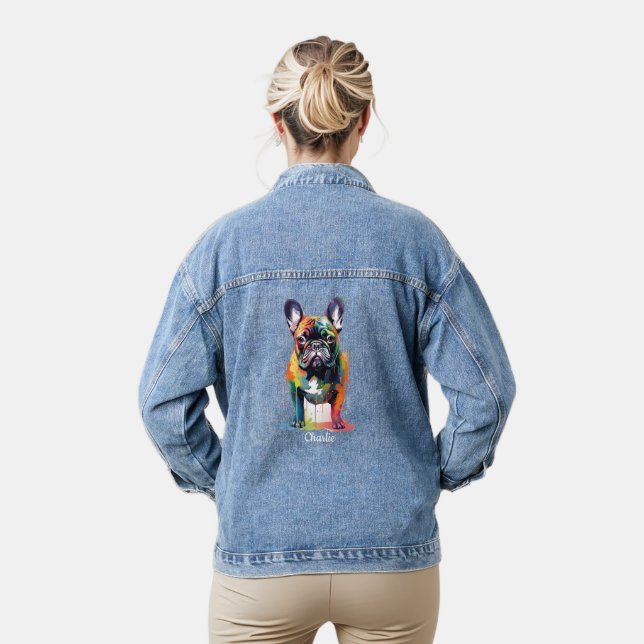 Chaqueta Vaquera Arte de acuarela personalizado del Bulldog francés (Modelo)