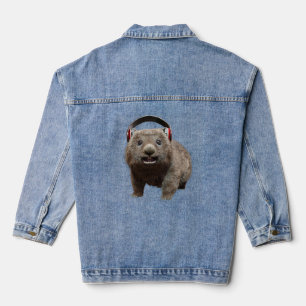 Chaqueta Vaquera Arte de amante de la música con wombat lindo y aur