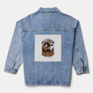 Chaqueta Vaquera Arte de grabado de luna de calabaza de Halloween d