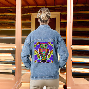 Chaqueta Vaquera Arte de IA de búho colorido
