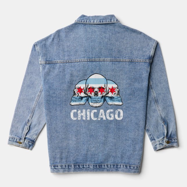 Chaqueta Vaquera Arte de la bandera de Chicago para hombres con crá (Reverso )