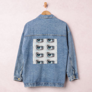 Chaqueta Vaquera Arte de Ojos Elegantes Jean para Mujeres Ropa Urba