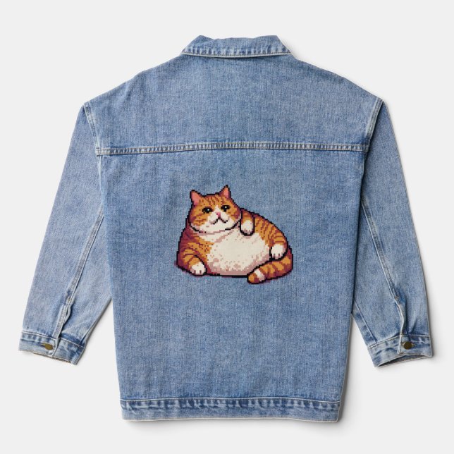Chaqueta Vaquera arte de píxel de gato gordo naranja (Reverso )