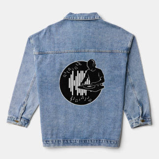 Chaqueta Vaquera Arte de silueta de música de DJ en blanco y negro