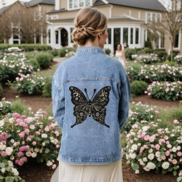 Chaqueta Vaquera Arte folclórico de mariposa negra