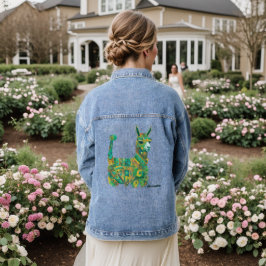 Chaqueta Vaquera Arte folclórico floral de Llama azul