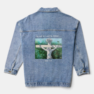 Chaqueta Vaquera Arte moderno blanco y verde "POR DIOS"
