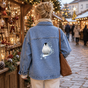 Chaqueta Vaquera Arte Nouveau de copos de nieve y pingüino invernal