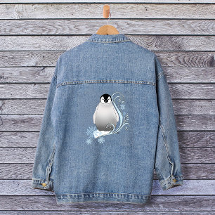 Chaqueta Vaquera Arte Nouveau de copos de nieve y pingüino invernal