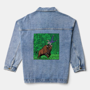 Chaqueta Vaquera Arte Pop Estilo Cómic Bisonte Lanzando Hombre Tram