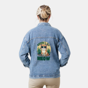 Chaqueta Vaquera Arte Retro de Naturaleza de Gato Genial "Verde Es