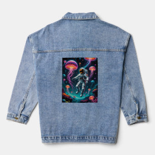 Chaqueta Vaquera Astronauta flotando con medusa espacial brillante