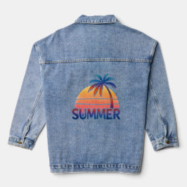 Chaqueta Vaquera Atardecer retro de verano con palmera