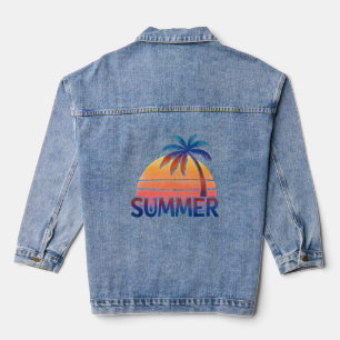 Chaqueta Vaquera Atardecer retro de verano con palmera