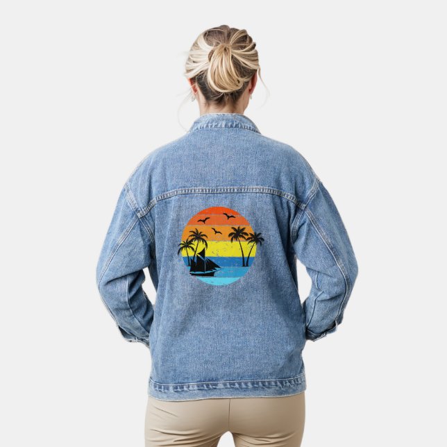 Chaqueta Vaquera Atardecer Tropical Con Palmeras Y Barco De Vela (Modelo)