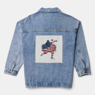 Chaqueta Vaquera Atleta de lanzamiento de peso patriótico diseño de