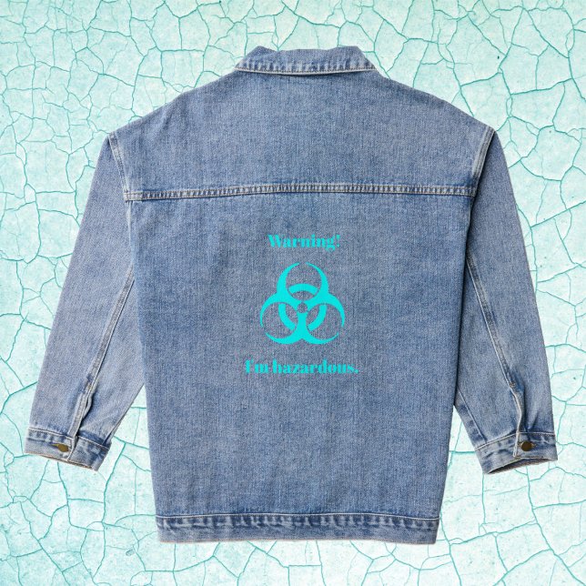 Chaqueta Vaquera Aviso de peligro biológico azul extremo (Extreme Blue Biohazard Warning Denim Jacket by Leapfroglisics Shop)