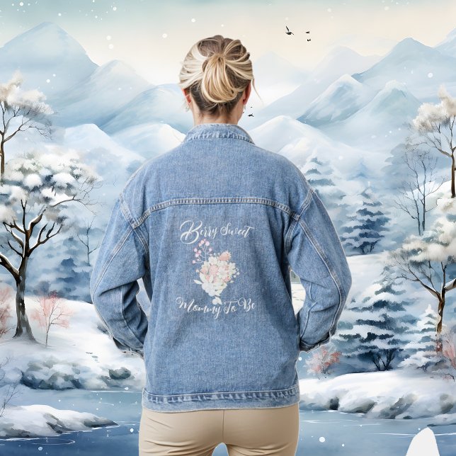 Chaqueta Vaquera Baby Shower dulce de fresa azul de fresa roja (Red Strawberry Blue Berry Sweet Baby Shower Denim Jacket)
