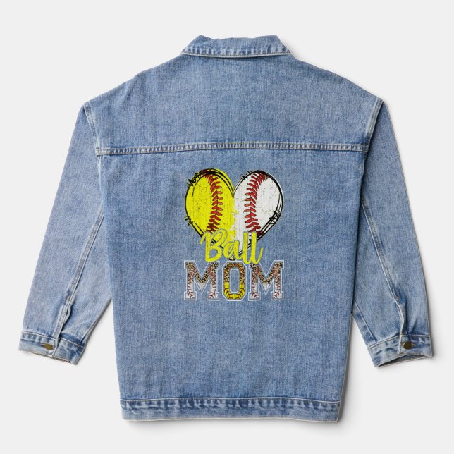Chaqueta Vaquera Ball Mom Heart Baseball Softball Mama Women Madre  (Reverso )