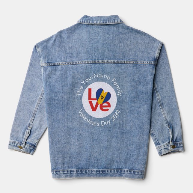 Chaqueta Vaquera Bandera de AMOR rojo barbadense personalizada (Reverso )