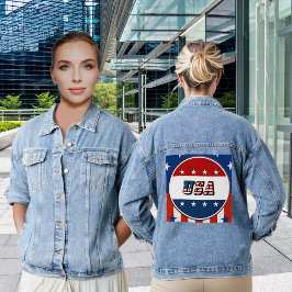Chaqueta Vaquera Bandera de Estados Unidos Estrellas Círculo Azul B