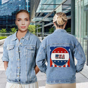 Chaqueta Vaquera Bandera de Estados Unidos Estrellas Círculo Azul B
