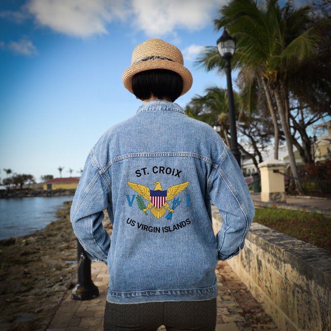 Chaqueta Vaquera Bandera de las Islas Vírgenes de Estados Unidos Sa (US Virgin Islands Flag St. Croix U.S. VI Tropical Denim Jacket wear the U.S. Virgin Island flag. )