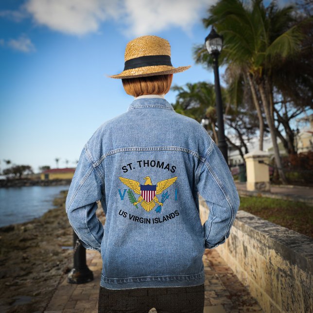 Chaqueta Vaquera Bandera de las Islas Vírgenes de Estados Unidos St (US Virgin Islands Flag St. Thomas USVI Denim Jacket wear the U.S. Virgin Islands flag with pride. )