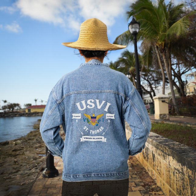 Chaqueta Vaquera Bandera de las Islas Vírgenes de los Estados Unido (US Virgin Islands Flag St. Thomas USVI Tropical Denim Jacket great to wear U.S. Virgin Islands Flag.)