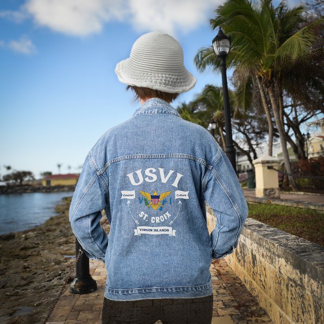 Chaqueta Vaquera Bandera de las Islas Vírgenes de los Estados Unido (US Virgin Islands Flag St. Croix USVI Denim Jacket is great to wear with U.S. Virgin Islands flag. )
