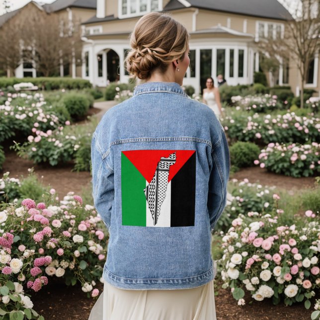 Chaqueta Vaquera Bandera de Palestina y mapa con el modelo de Keffi (Reverso Boda)