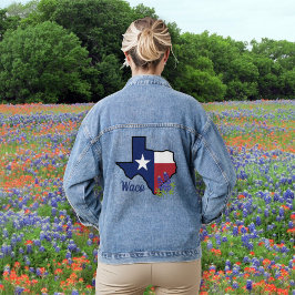 Chaqueta Vaquera Bandera de Texas con Personalizado de Bluebonnet c