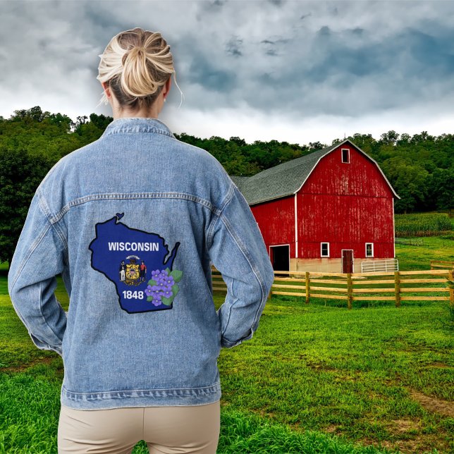 Chaqueta Vaquera Bandera del Estado de Wisconsin y flores Violeta a (Subido por el creador)