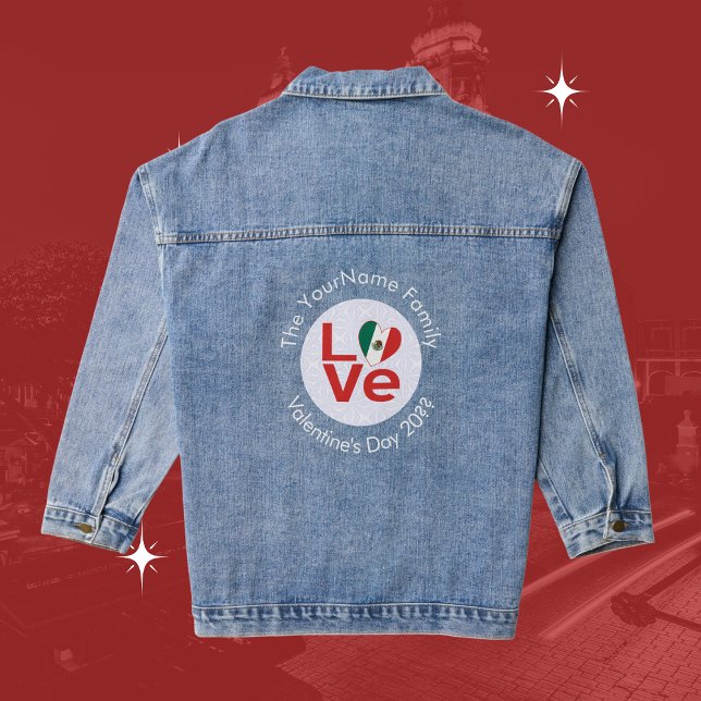 Chaqueta Vaquera Bandera Roja Mexicana de AMOR personalizada (Subido por el creador)