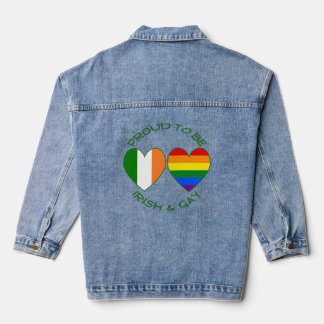 Chaqueta Vaquera Banderas Orgullosas Irlandesas y Corazones Gays Or