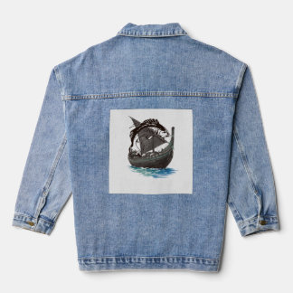 Chaqueta Vaquera Barco largo vikingo vintage y silueta de salmón |