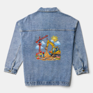 Chaqueta Vaquera Baustellenscene mit Kran, Bagger und kleine Helfer