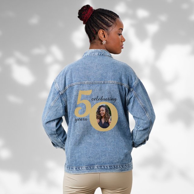 Chaqueta Vaquera Black & Gold 50 Cincuenta años 50 cumpleaños (Black & Gold 50 Fifty Years 50th Birthday Denim Jacket)