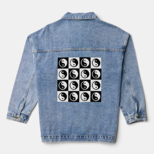 Chaqueta Vaquera Blanco Negro Cuadros Yin-yang Zen Bloque Impreso