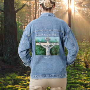 Chaqueta Vaquera Blancos y Verdes Pintados a Mano "POR DIOS"