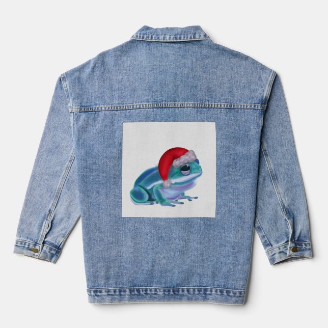 Chaqueta Vaquera Blue frog with Santa hat. (Reverso )