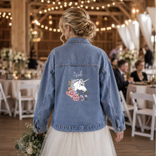 Chaqueta Vaquera Boda de Fantasía Floral Pastel de Unicornio Blanco