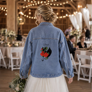 Chaqueta Vaquera Boda de fantasía gótica con dragón negro y rosa ro