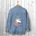 Chaqueta Vaquera Boda de flores rosas de unicornio blanco<br><div class="desc">Perfil de un unicornio blanco con flores rosadas</div>