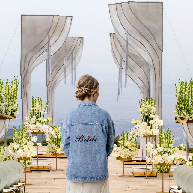 Chaqueta Vaquera Boda de novia Partido de la Bachelorette Corazón R (Bride Wedding Bridal Bachelorette Party Red Heart Denim Jacket)