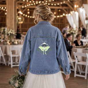 Chaqueta Vaquera Boda Mística Negra Boho Luna Moth Fases Lunares