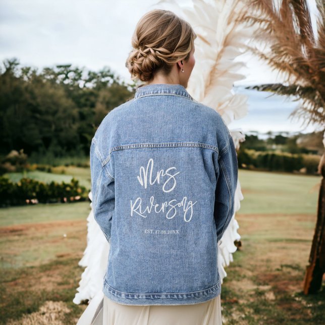 Chaqueta Vaquera Bodas de caligrafía de escritura blanca moderna No (Modern white script calligraphy weddings Bride Denim Jacket)