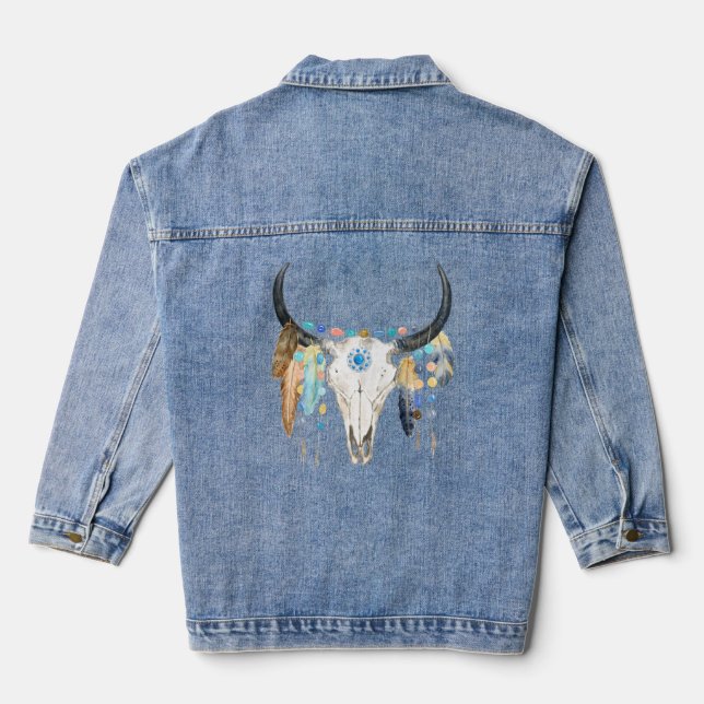 Chaqueta Vaquera Boho Bull Skull Women's Denim Jacket (Reverso )