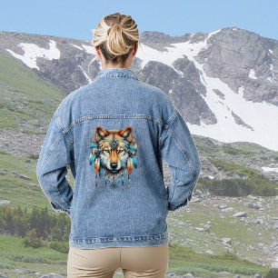 Chaqueta Vaquera Boho Feather Lobo nativo americano