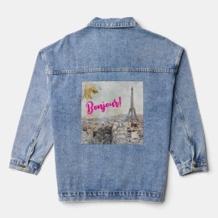 Chaqueta Vaquera Bonjour Eiffel Torre Paris Francia Denim Jacket